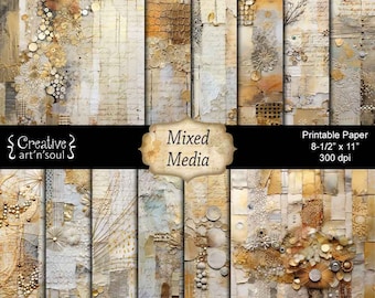 Printable Paper Pack, Digital Paper, Junk Journal Pages, Mixed Media Neutrals