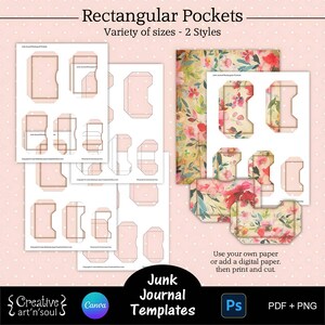 Junk Journal Rechteckige Taschen, druckbare Junk Journal Vorlagen