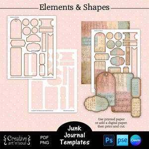 Printable Junk Journal Templates  Elements and Shapes, Junk Journal Ephemera, Templates for Canva and Photoshop