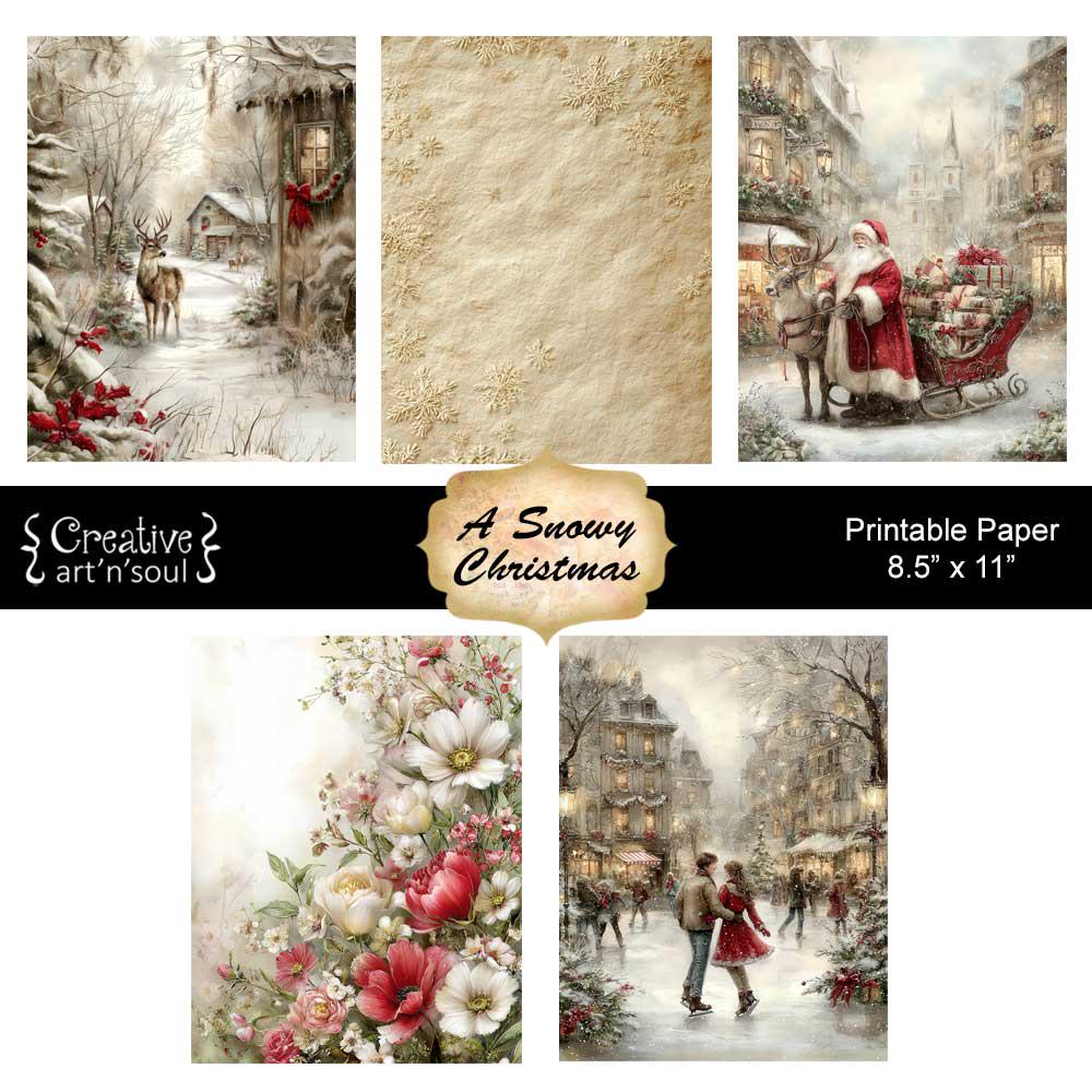 Printable Junk Journal Papers, A Snowy Christmas 8.5" X 11", Digital ...
