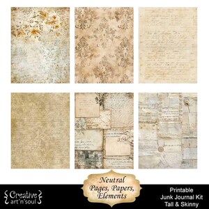 Printable Tall and Skinny Junk Journal Kit, Neutral Vintage Pages ...