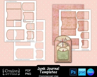 Junk Journal Templates, Printable Stacked Pockets with Cards, Templates for Canva and Photoshop