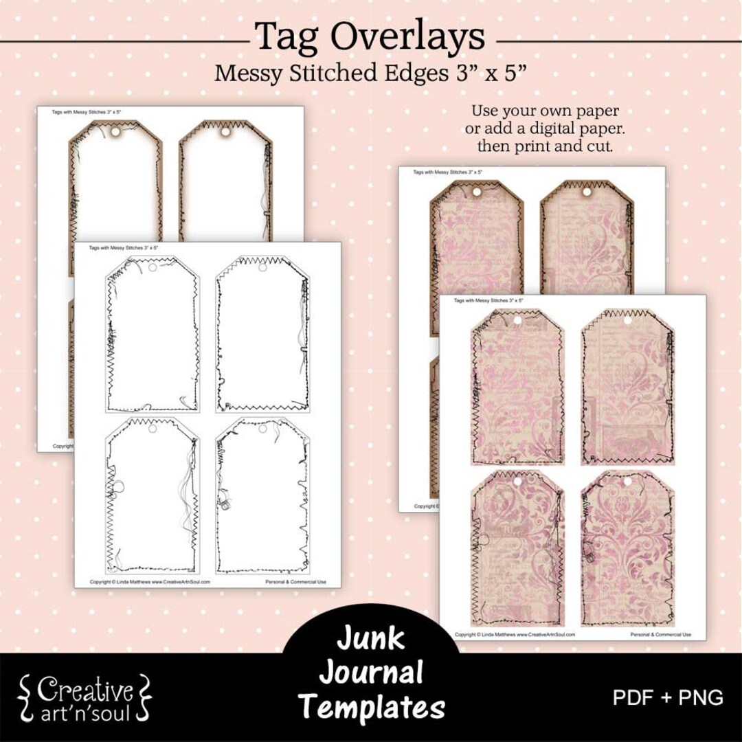 Printable Junk Journal Template, Junk Journal Tag Overlays With Messy ...