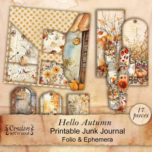 Printable Junk Journal Folio Hello Autumn, Printable Folio, Digital Download