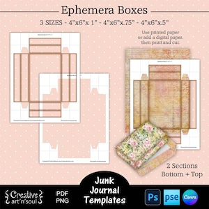 Plantillas imprimibles de cajas para diarios basura, cajas efímeras para diarios basura de 10 x 15 cm, plantillas para Canva y Photoshop
