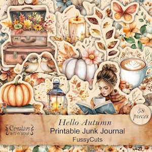 Printable Junk Journal Autumn FussyCuts, Printable Stickers, Stickers for Junk Journals Planners Bullet Journals, Hello Autumn