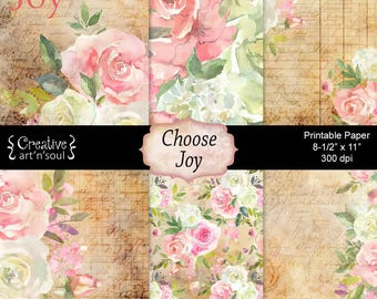 Printable Junk Journal Papers Choose Joy, Printable Junk Journal Pages, Digital Download