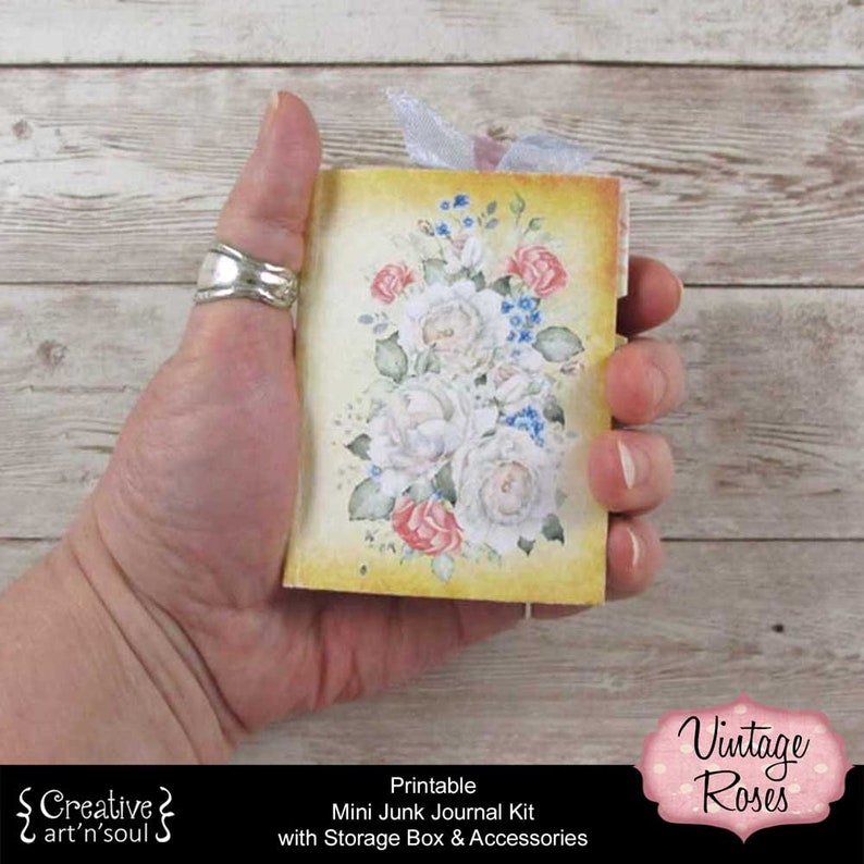 Printable Mini Junk Journal Kit, Digital Journal Kit, Junk Journal, Vintage Roses zdjęcie 4