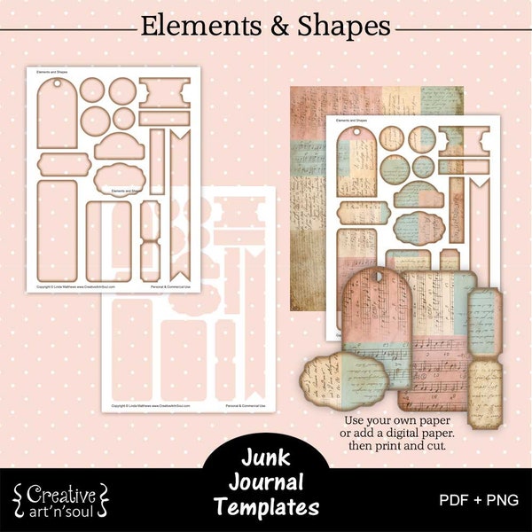 Printable Junk Journal Template,  Elements and Shapes