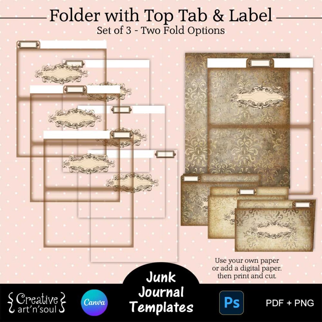 Printable Junk Journal Template, Junk Journal Folder With Top Tab and ...