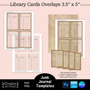 Modelos de cartões de diário de lixo para impressão, sobreposições de diário de lixo, cartões de biblioteca 3,5" x 5", modelos para Canva e Photoshop