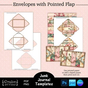 Junk Journal Envelope Templates, Printable Envelopes with Pointed Flap, Junk Journal Ephemera, Templates for Canva and Photoshop