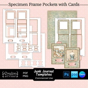 Plantillas para diarios de recortes, bolsillos imprimibles para marcos de muestras con juego de tarjetas, plantillas para Canva y Photoshop