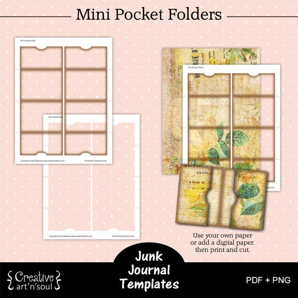 Printable Junk Journal Template, Mini Pocket Folders