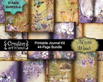 Printable Junk Journal Kit, 44 Page Bundle, Mystic Woods