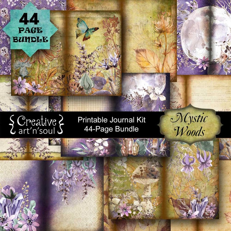 Printable Junk Journal Kit, 44 Page Bundle, Mystic Woods image 1