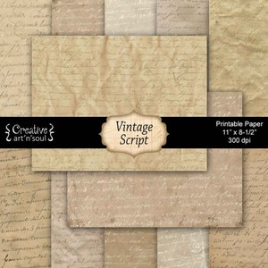 Printable Junk Journal Paper Pack, Digital Paper, Collage Sheet, Junk Journal Pages, Vintage Script
