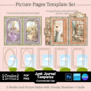 Junk Journal Templates, Picture Pages Set, Templates for Photoshop and Canva