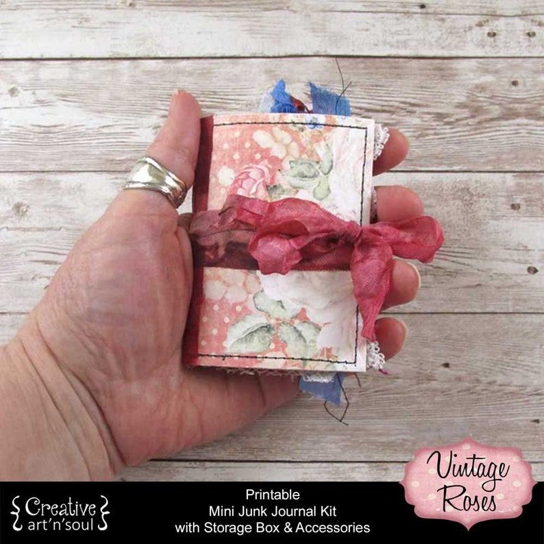 Printable Mini Junk Journal Kit, Digital Journal Kit, Junk Journal, Vintage Roses zdjęcie 7