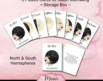 Moon Phase Printable Cards with Journaling Prompts, North and South Hemisphere