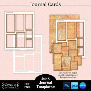 Plantillas imprimibles de tarjetas para diarios basura, tarjetas para diarios basura, efímeras para diarios basura, plantillas para Canva o Photoshop