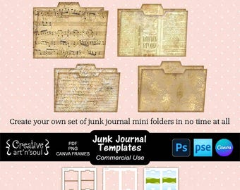 Printable Mini Folders, Junk Journal Templates for Photoshop or Canva