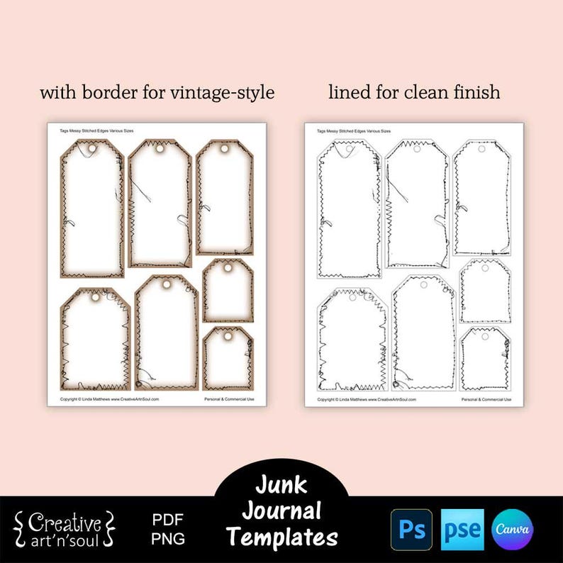 Junk Journal Templates, Printable Tags With Messy Stitched Edges ...