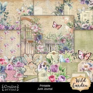 Wild Garden Printable Junk Journal Kit, Junk Journal Pages Papers Ephemera, Digital Download