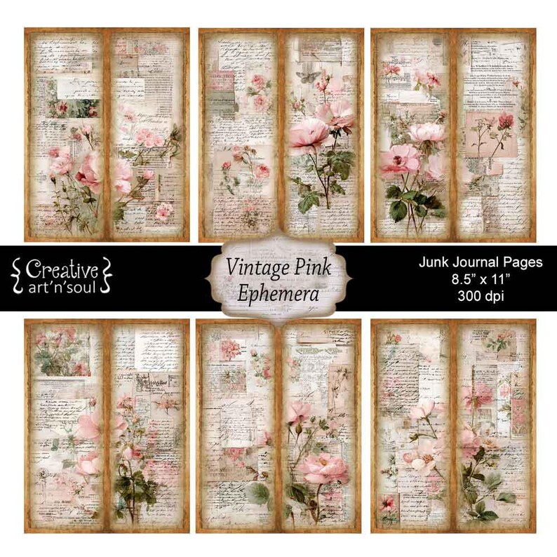 Printable Junk Journal Pages Tall and Skinny Pink Vintage Ephemera ...