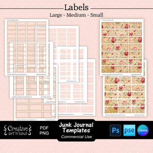 Junk Journal Templates, Printable Rectangular Labels, Templates for Canva and Photoshop