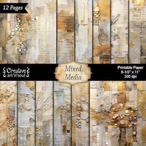 Printable Junk Journal Paper Pack Mixed Media Neutrals, Digital Paper, Junk Journal Pages, Digital Download