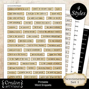 Printable Junk Journal Word Snippets, Printable Sentiments, Digital Download