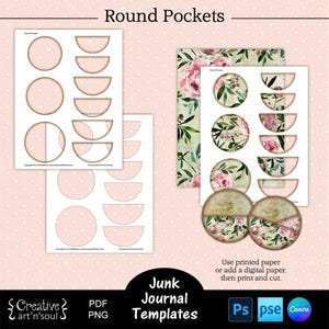 Printable Junk Journal Pockets Templates,  Junk Journal Round Pockets, Junk Journal Embellishments, Templates for Canva and Photoshop