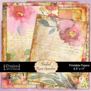 Printable Faded Rose Garden Junk Journal Paper Pack, Printable Junk Journal Pages, Printable Collage Paper, Digital Download