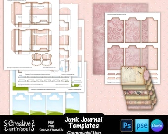Sjablonen voor Junk Journal, Cascading Pockets en Kaartenset, Sjablonen voor Photoshop en Canva