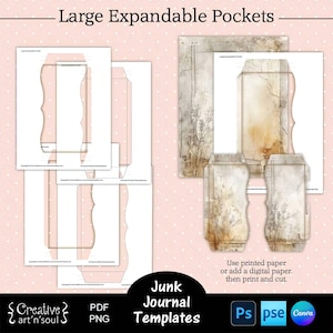 Printable Junk Journal Pockets Templates,  Junk Journal Large Expandable Pockets, Templates for Canva and Photoshop