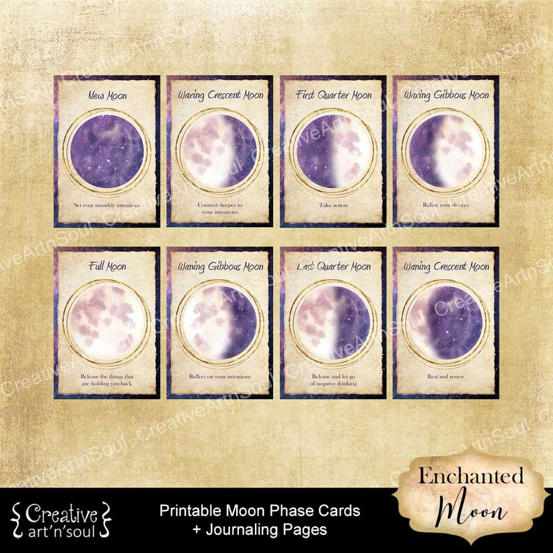 Printable moon phase cards printable junk journal pages etsy