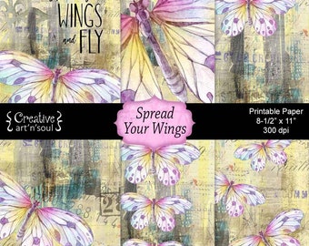 Printable Paper, Printable Junk Journal Pages, Spread Your Wings