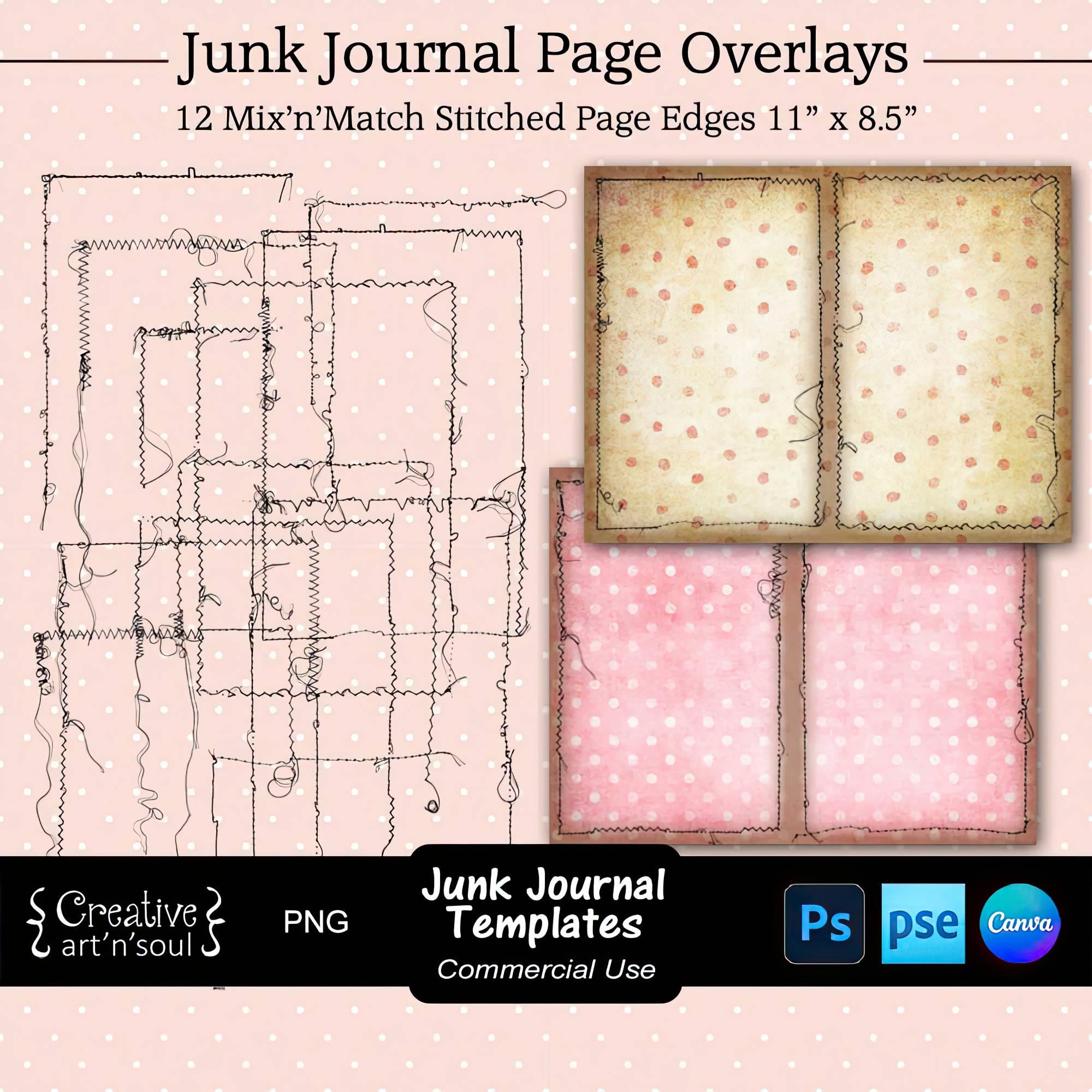 Junk Journal Templates, genähte Seitenkanten 28cm x 21cm, Templates für Canva und Photoshop