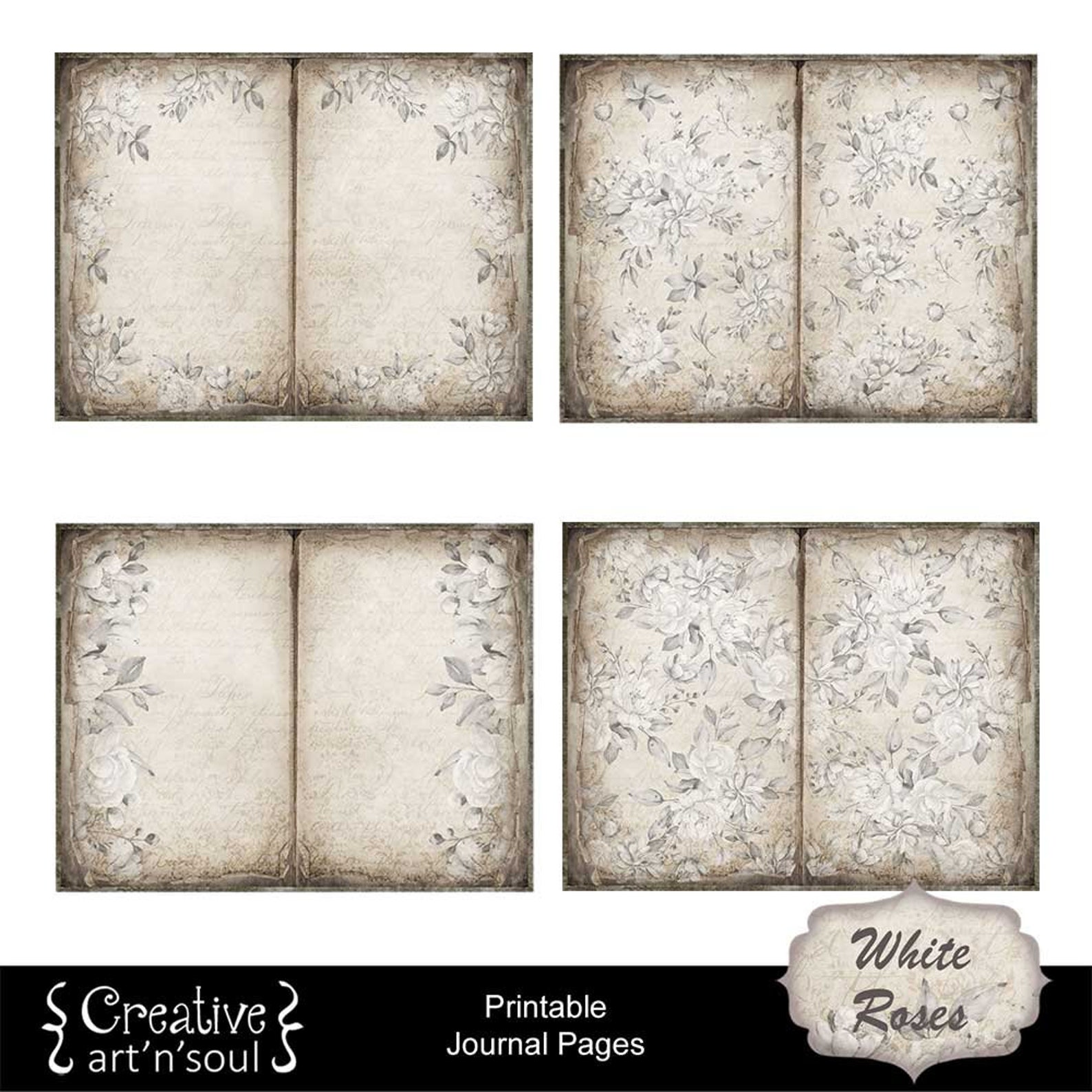 Printable Junk Journal Pages Printable Paper White Roses - Etsy