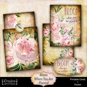 Cartes imprimables pour journaux indésirables et fleurs de poche là où vous êtes planté, cartes ATC, cartes journal, documents éphémères imprimables, téléchargement numérique
