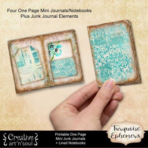 Printable Mini Junk Journal, Turquoise Ephemera