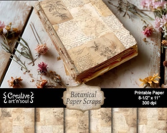 Printable Neutral Grunge Junk Journal Papers 8.5x11": Botanical Paper Scraps (Digital Download)