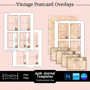Junk Journal Vorlagen, Vintage Postkarten zum Ausdrucken, Vorlagen für Canva und Photoshop