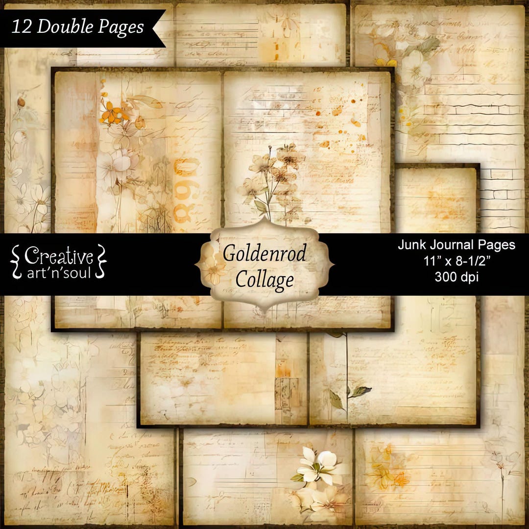 Printable Junk Journal Pages Goldenrod Collage, Neutral Junk Journal ...