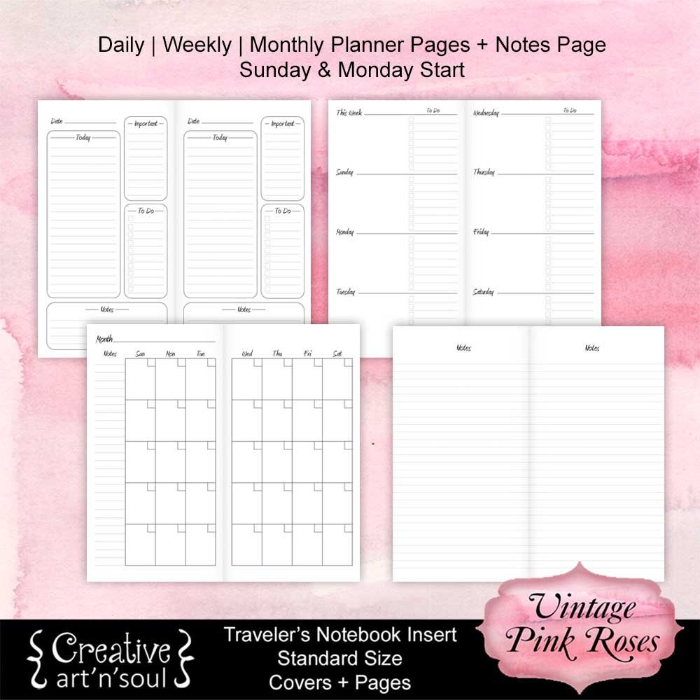 Printable Travelers Notebook Planner Inserts Vintage Pink - Etsy