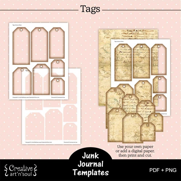 Printable Junk Journal Template, Junk Journal Tags