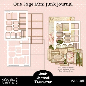 Printable Junk Journal Template, One Page Mini Junk Journal