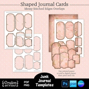 Modelos de cartões de diário de lixo para impressão, cartões de diário de lixo moldados com sobreposição de bordas costuradas bagunçadas, modelos para Canva e Photoshop
