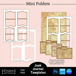 Printable Junk Journal Mini Folder Templates, Mini Junk Journal Folders, Templates for Canva and Photoshop